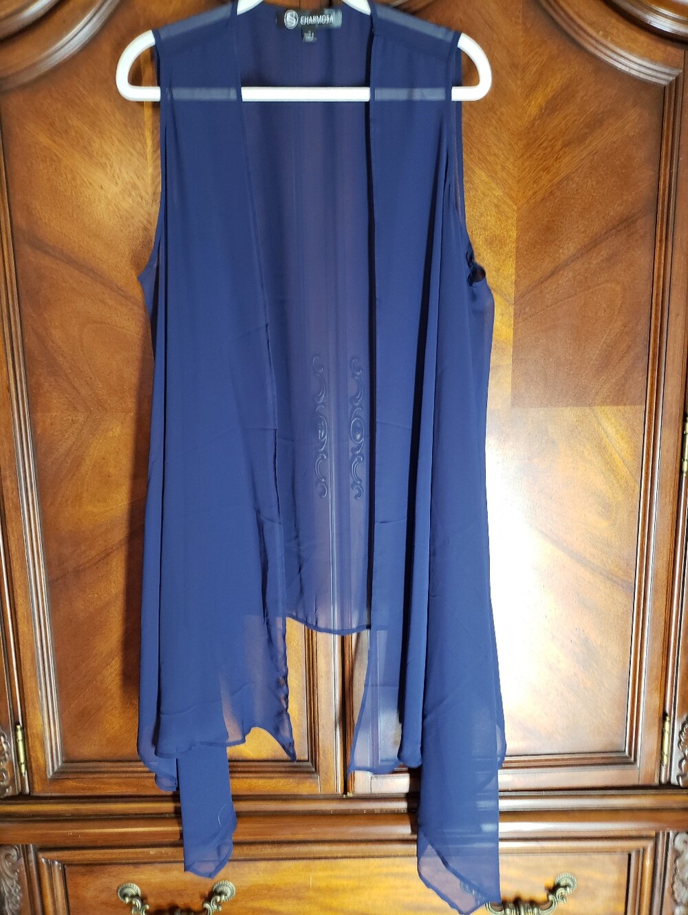 Sheer Navy Sleeveless Drape Vest